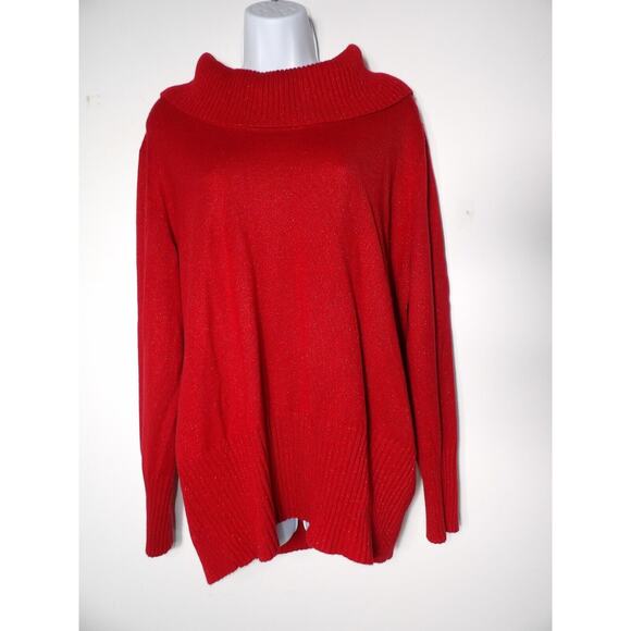 Vtg Jaclyn Smith XXL Sweater Cowl Neck Red Cable Knit Sparkly 90s Holiday Festiv - Picture 2 of 14